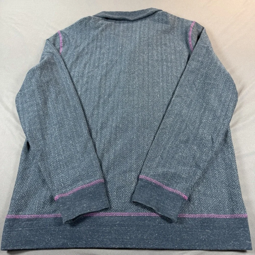 Robert Graham Cardigan Sweater Mens XL Blue Shawl Collar Herringbone Elbow Patch